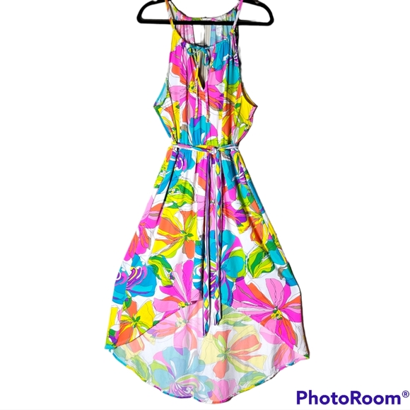 Trina Turk Dresses & Skirts - Trina Turk Kaleidoscope Multicolor Floral High Low Dress Bright Swim Cover *sz L